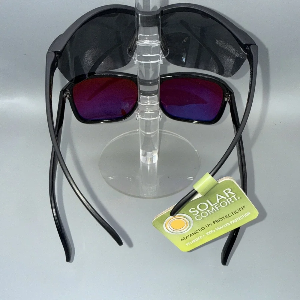 2 pair black NWT Sunglasses Authentic 100% UVA POLARIZED Wrap & Square Frames